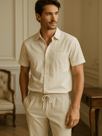 Chemise en lin homme manche courte