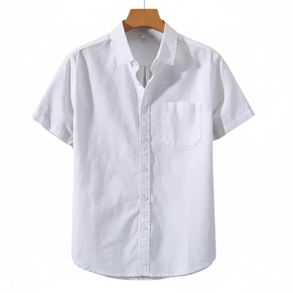 Chemise en Lin Homme Manche Courte Blanc - old money style