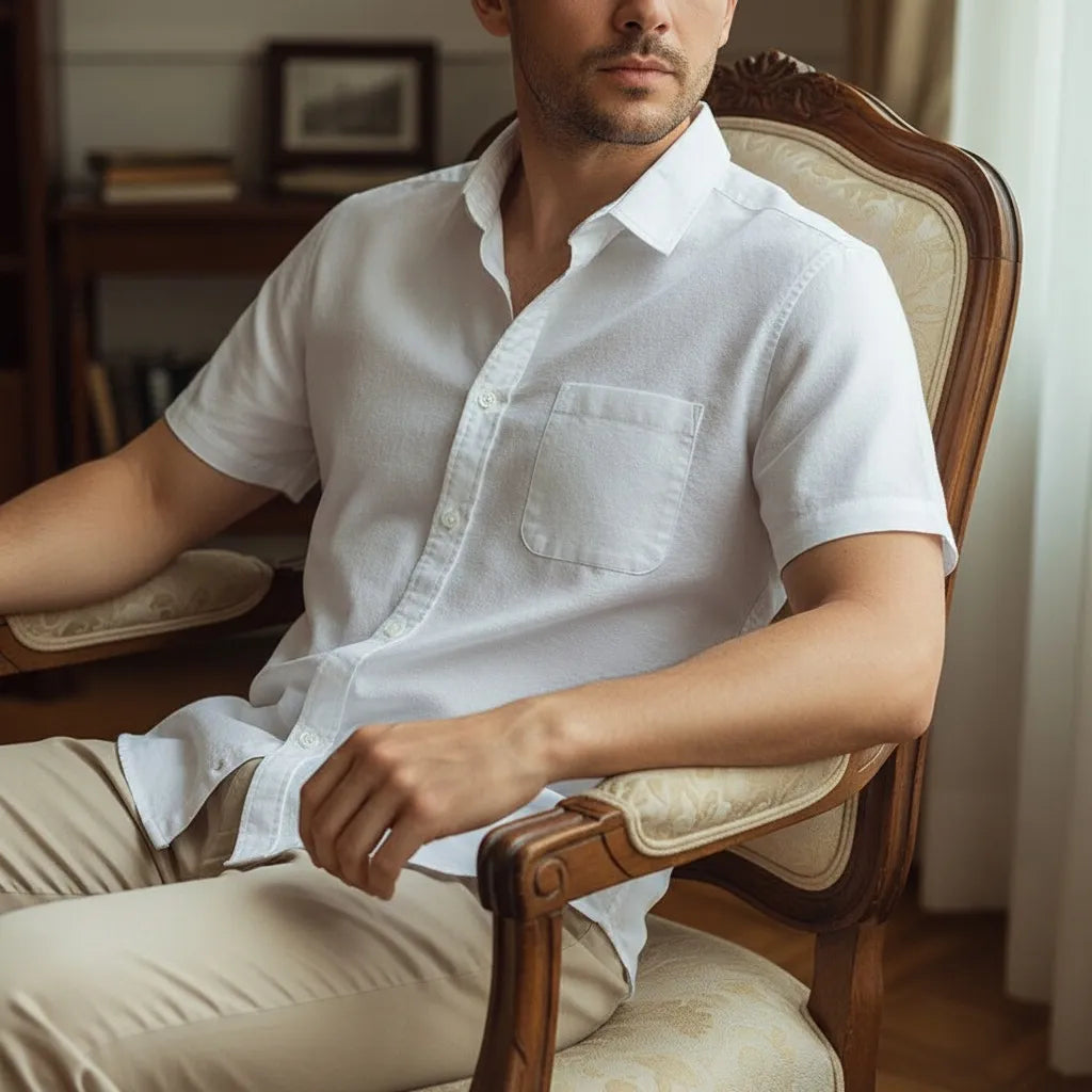 Chemise en Lin Homme Manche Courte - old money style