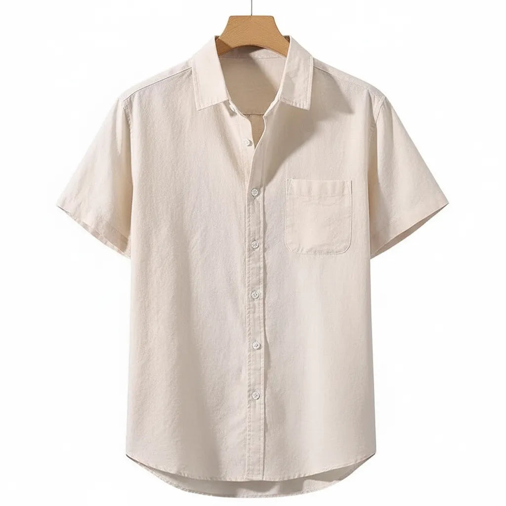 Chemise en Lin Homme Manche Courte Beige - old money style