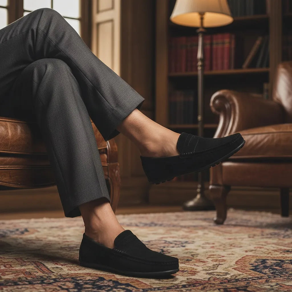 Mocassin en Daim Homme Noir - old money style