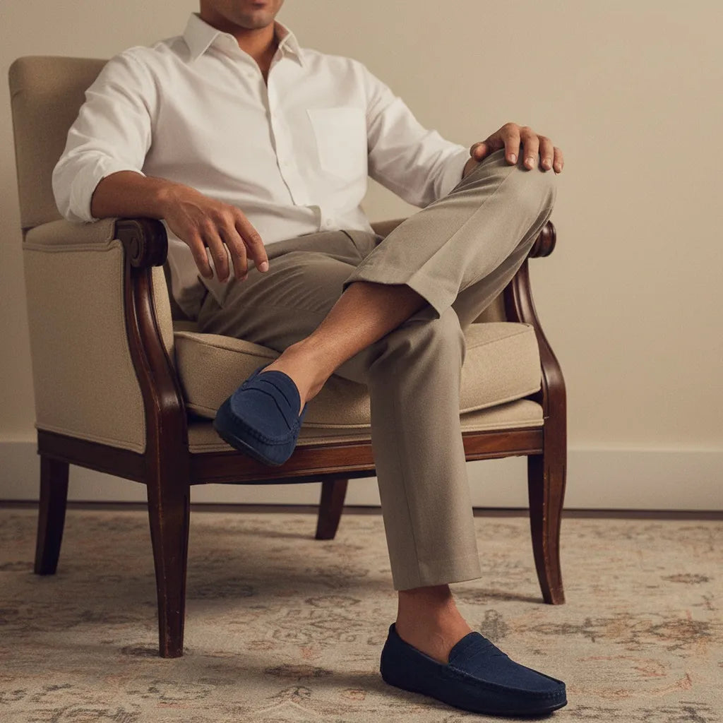 Mocassin en Daim Homme Bleu - old money style