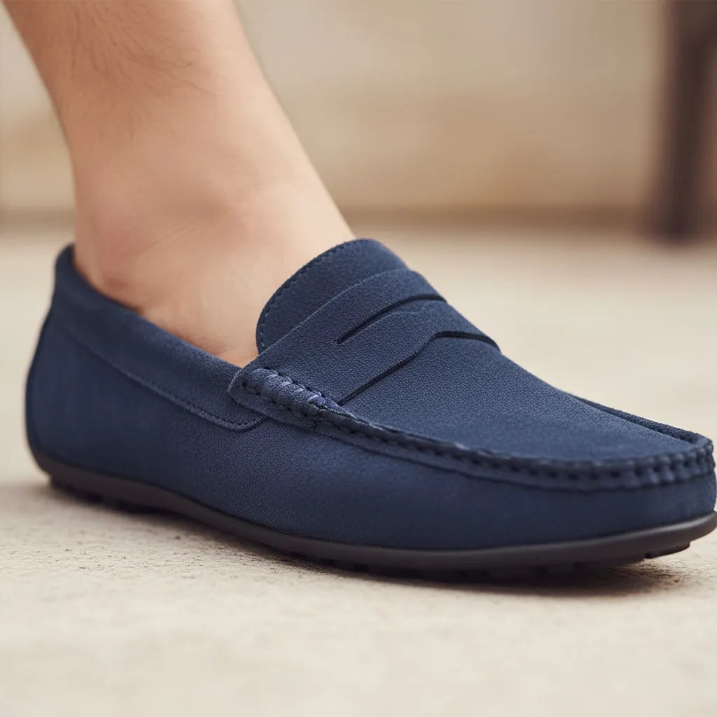 Mocassin en Daim Homme Bleu - old money style
