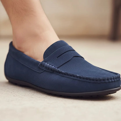 Mocassin en Daim Homme Bleu - old money style