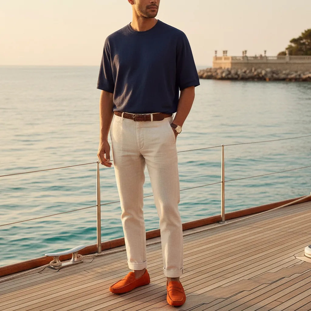 Mocassin en Daim Homme Orange - old money style