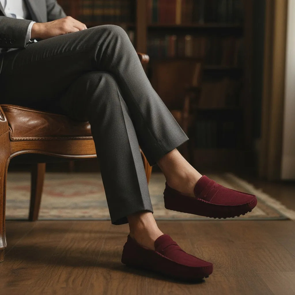 Mocassin en Daim Homme Rouge - old money style