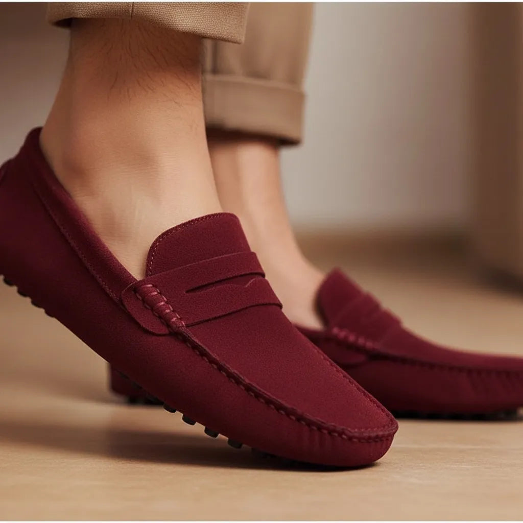 Mocassin en Daim Homme Rouge - old money style