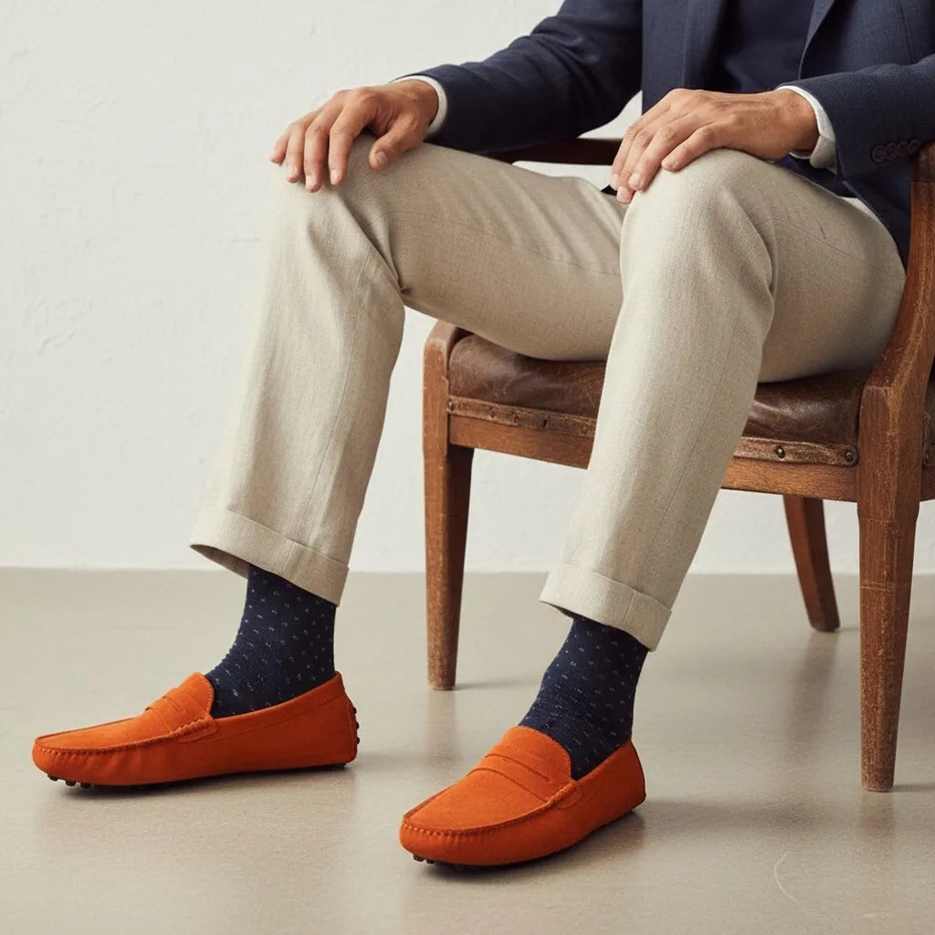Mocassin en Daim Homme Orange - old money style
