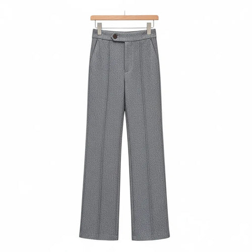 Pantalon Évasé Taille Haute Gris S - My Store