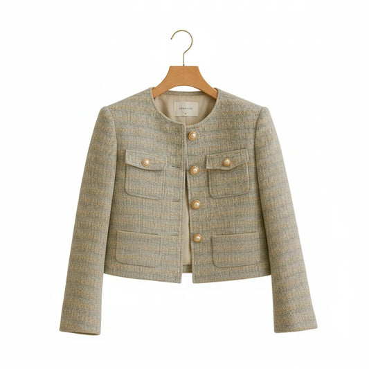 Veste Courte Tweed Femme Sauge S - My Store