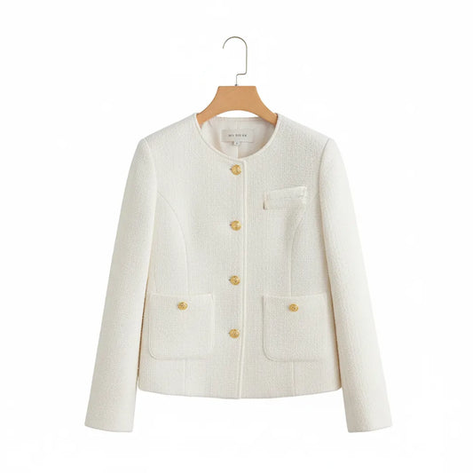 Veste Tweed Femme Beige Beige S - My Store